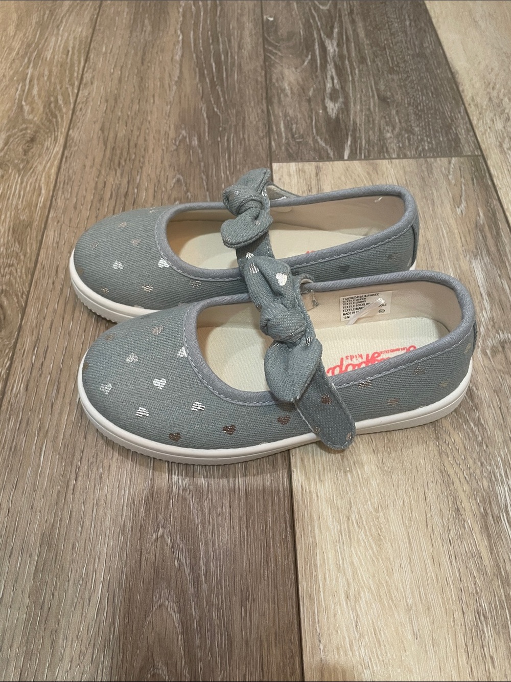 Jellypop Toddler Girl 10M Jean Fabric Silver Heart Mary Jane Shoes Bow NWOT